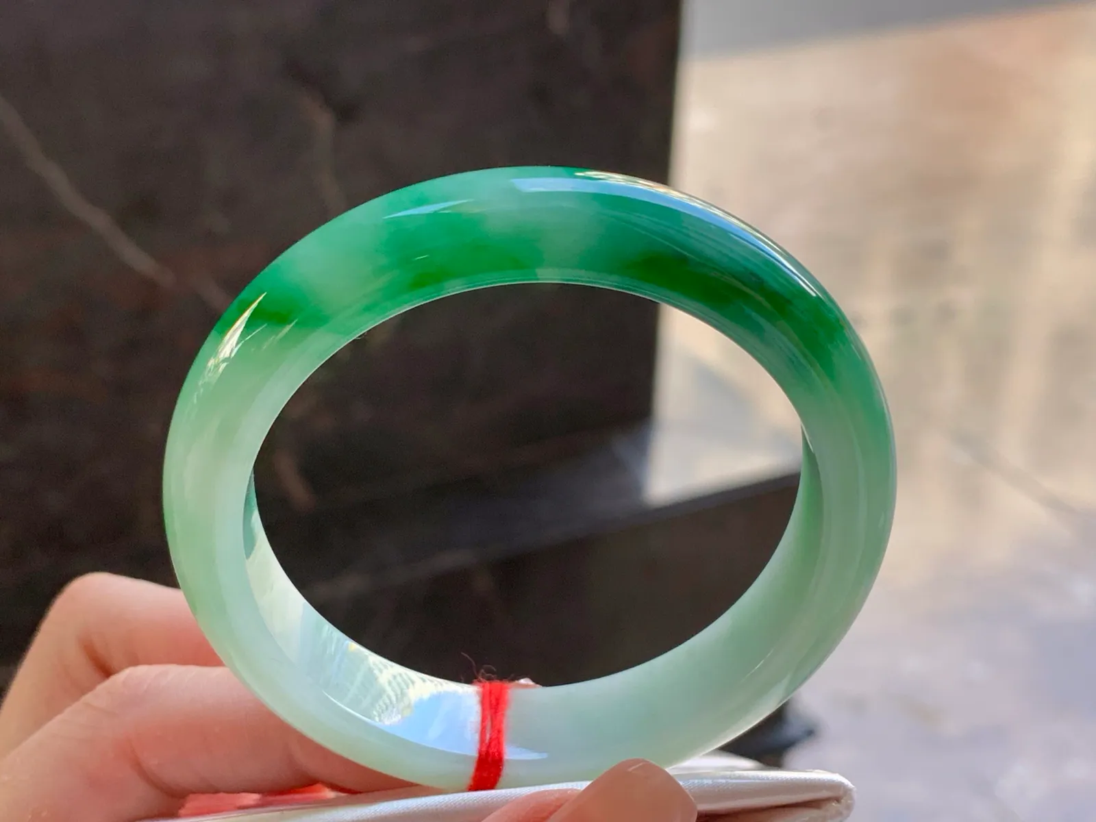 Natural Type A Jadeite Bangle, Floating Green, 55.6mm (4)