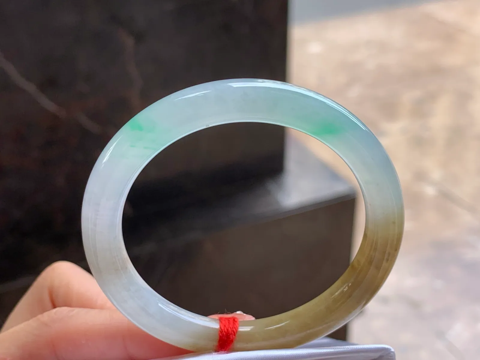 Type A Jadeite Round Bangle, Glutinous Yellow & Green, 51mm (4)