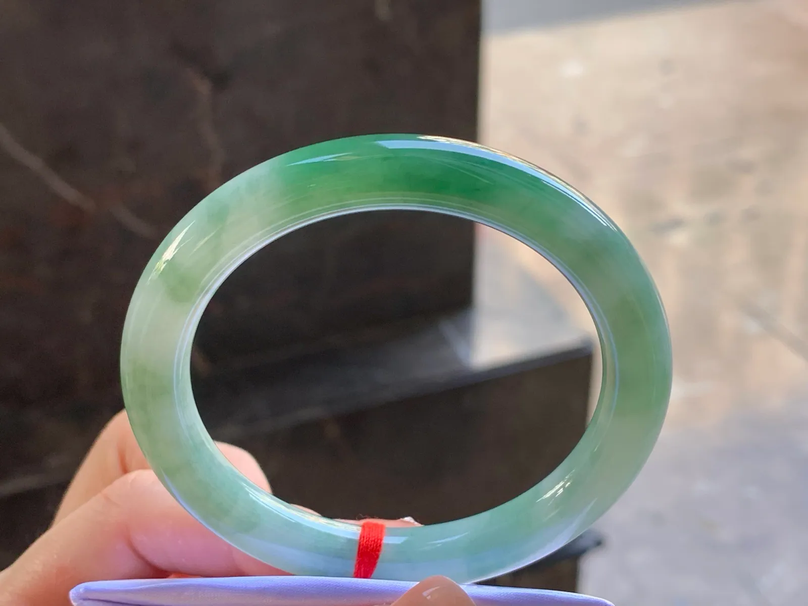 Type A Jadeite Round Bangle, Glutinous Green Flower, 55.5mm (3)