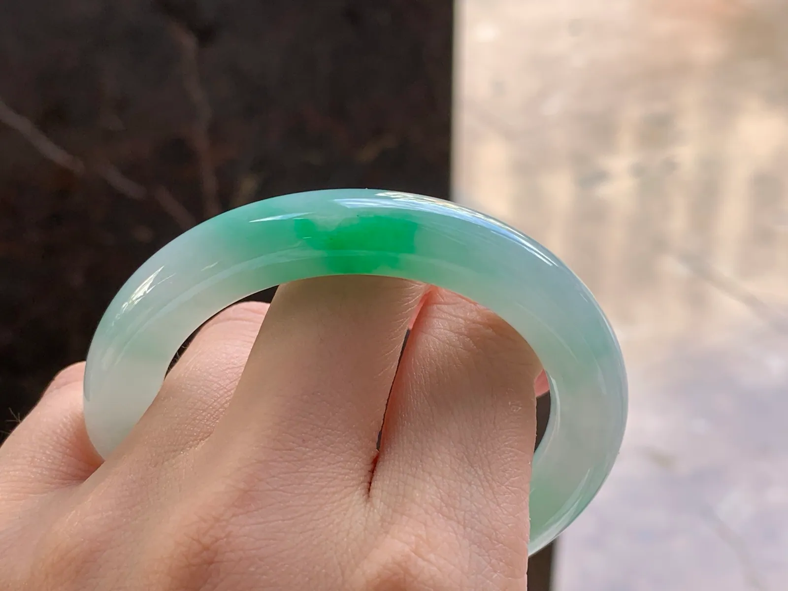 Type A Jadeite Round Bangle, White & Green, 52.8mm (8)