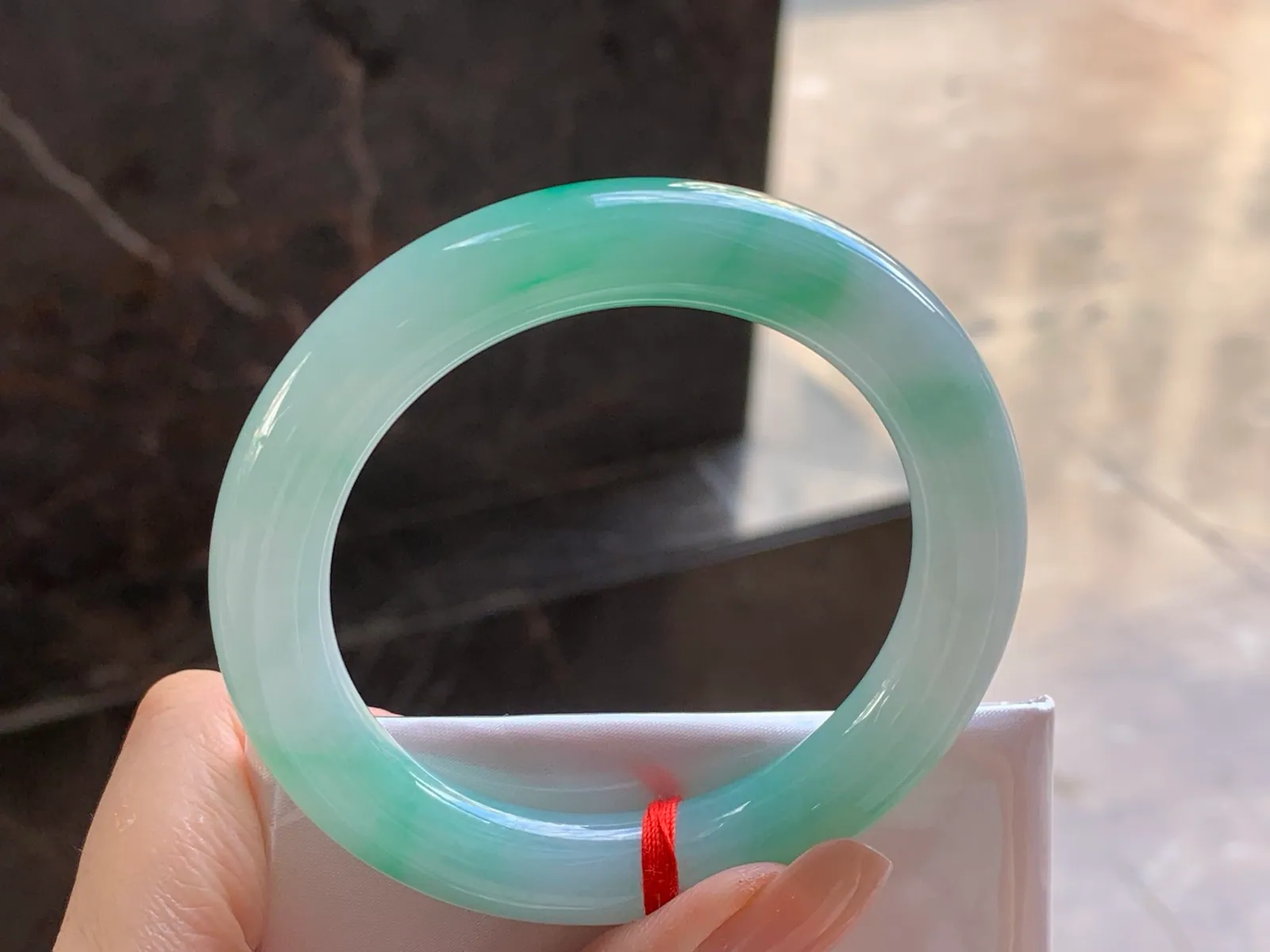 Type A Jadeite Round Bangle, White & Green, 52.8mm (5)