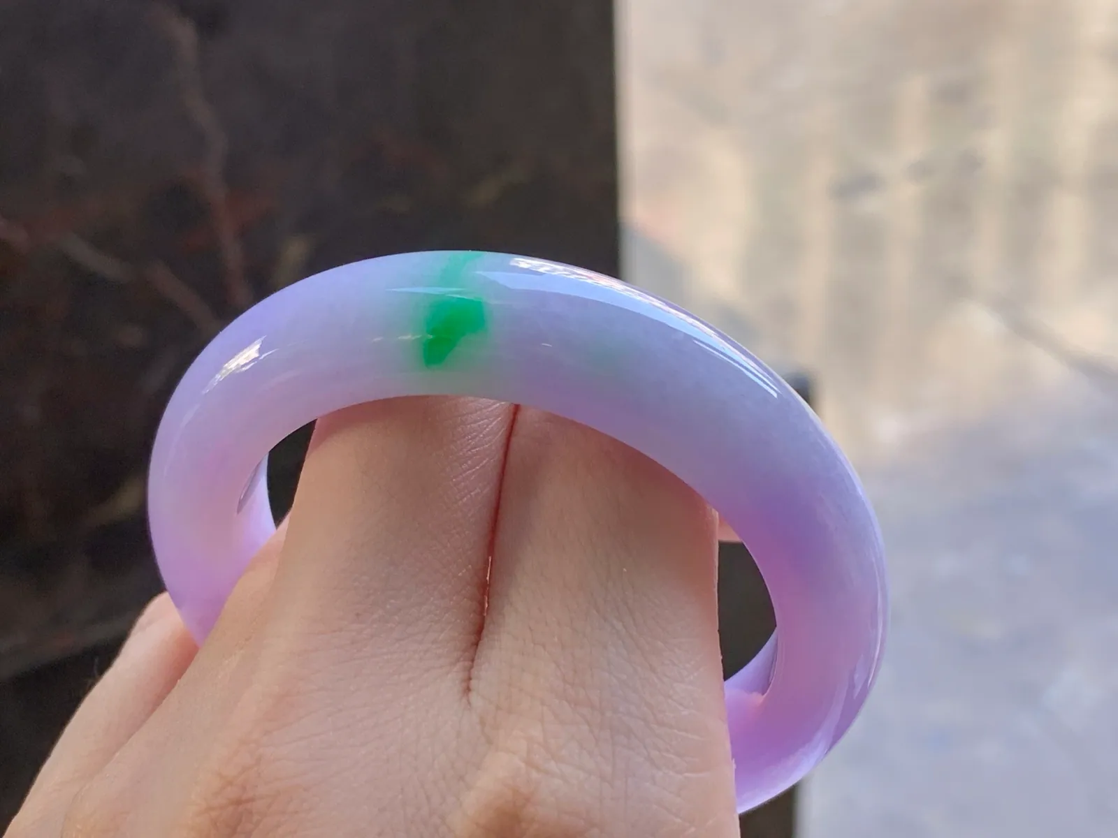 Type A Jadeite Flat Bangle, Lavender and Green, 50.6mm (9)