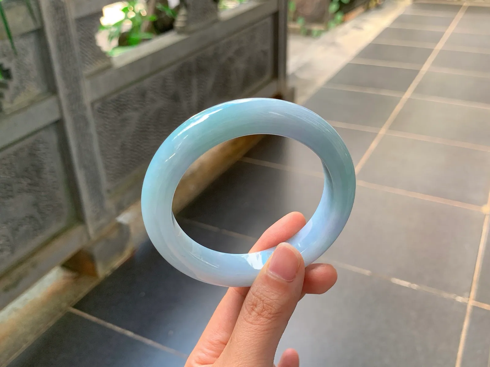 Type A Jadeite Round Bangle, Icy-Glutinous Misty Blue, 60mm (4)