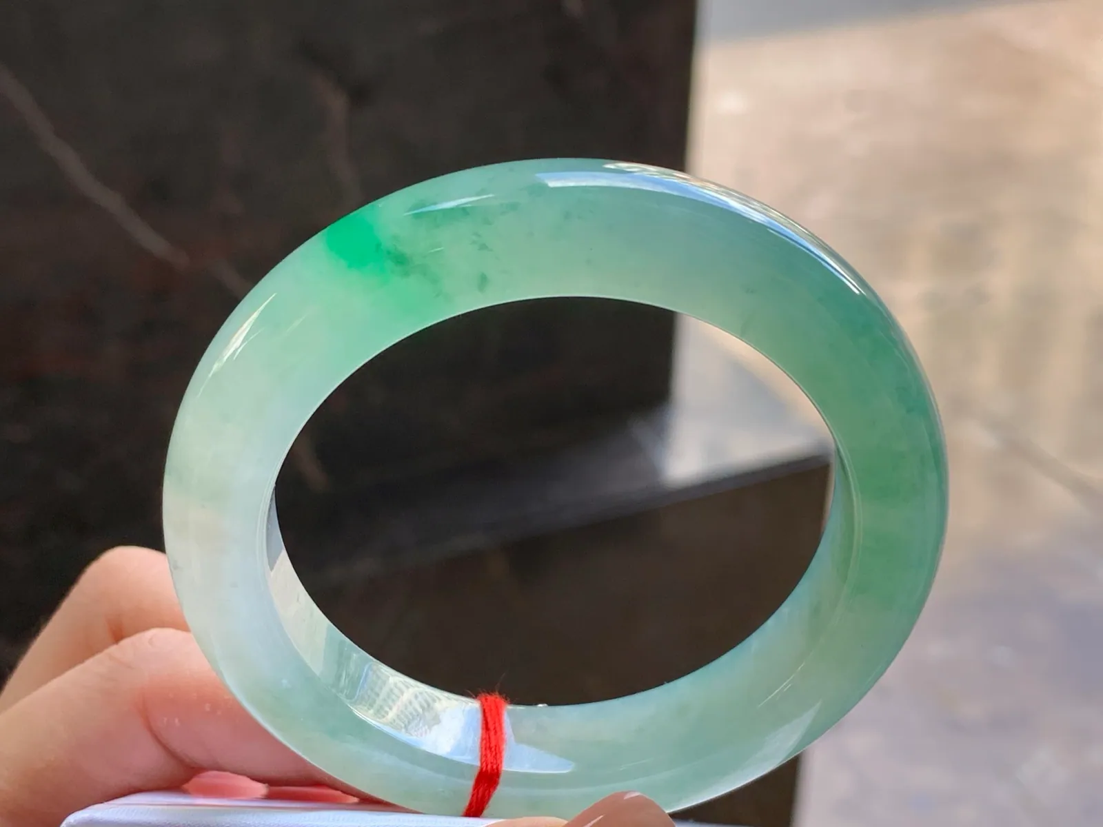 Natural Type A Jadeite Bangle, Icy Pale Blue-Green, 55.4mm