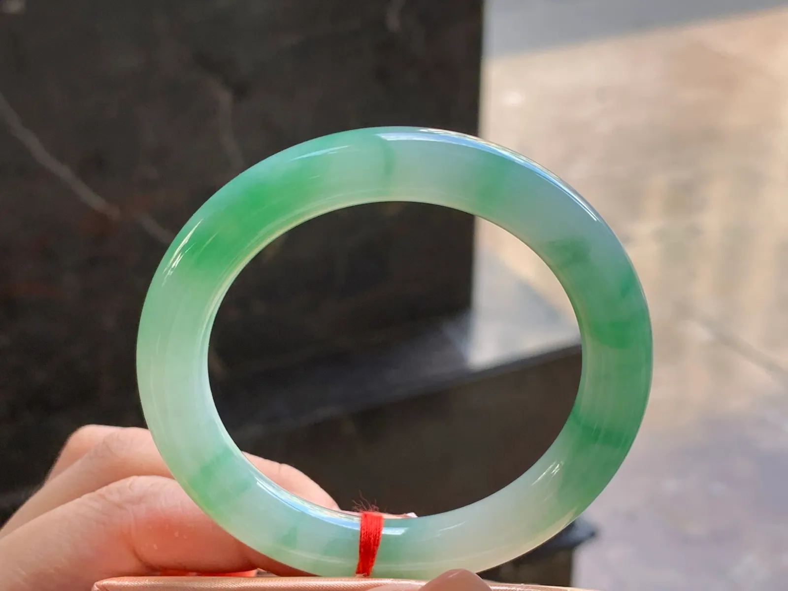 Natural Type A Jadeite Round Bangle, Green Floral, 52.3mm (3)