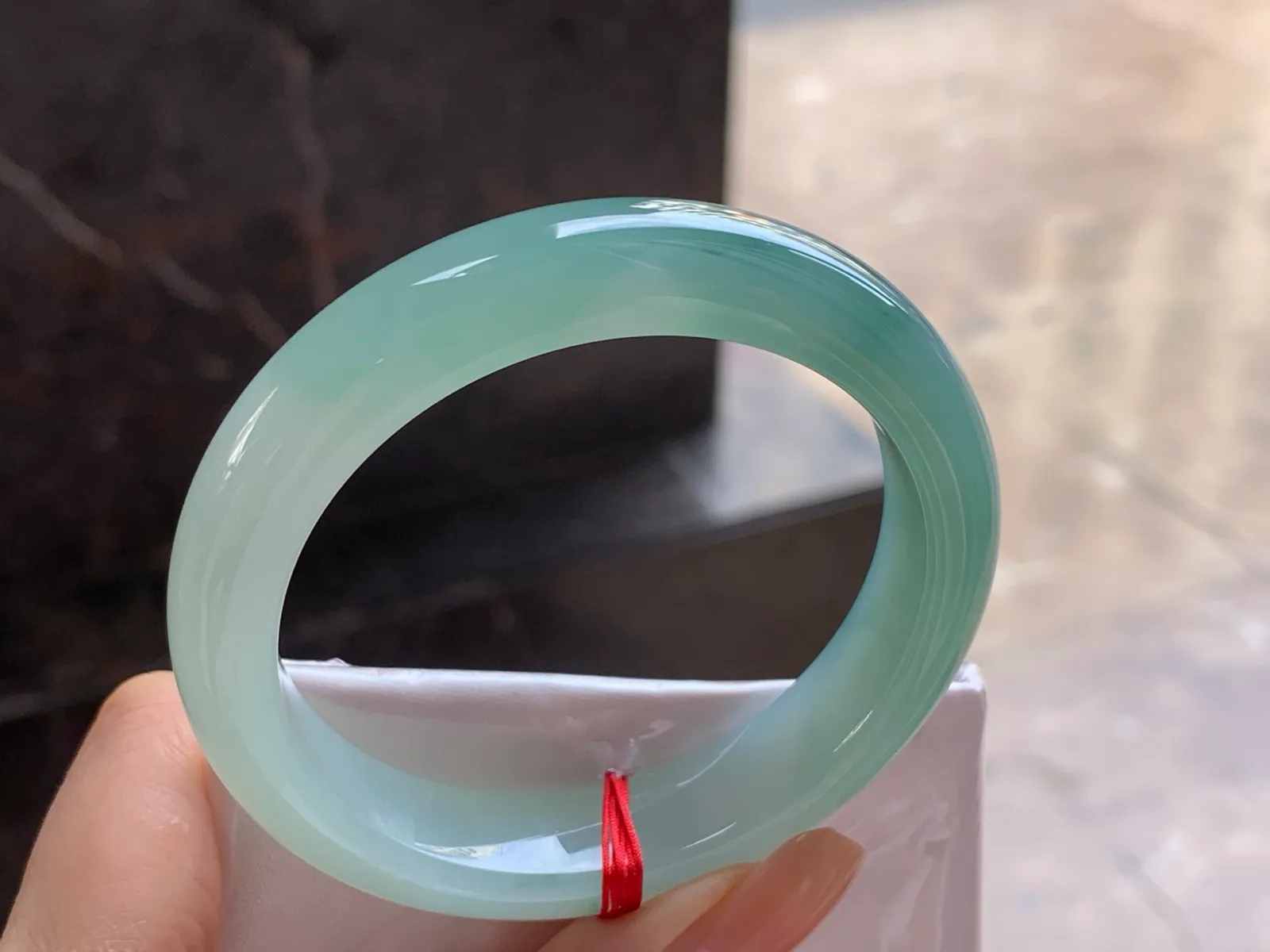 Type A Jadeite Flat Bangle, Icy-Glutinous Green Flower, 54mm (5)