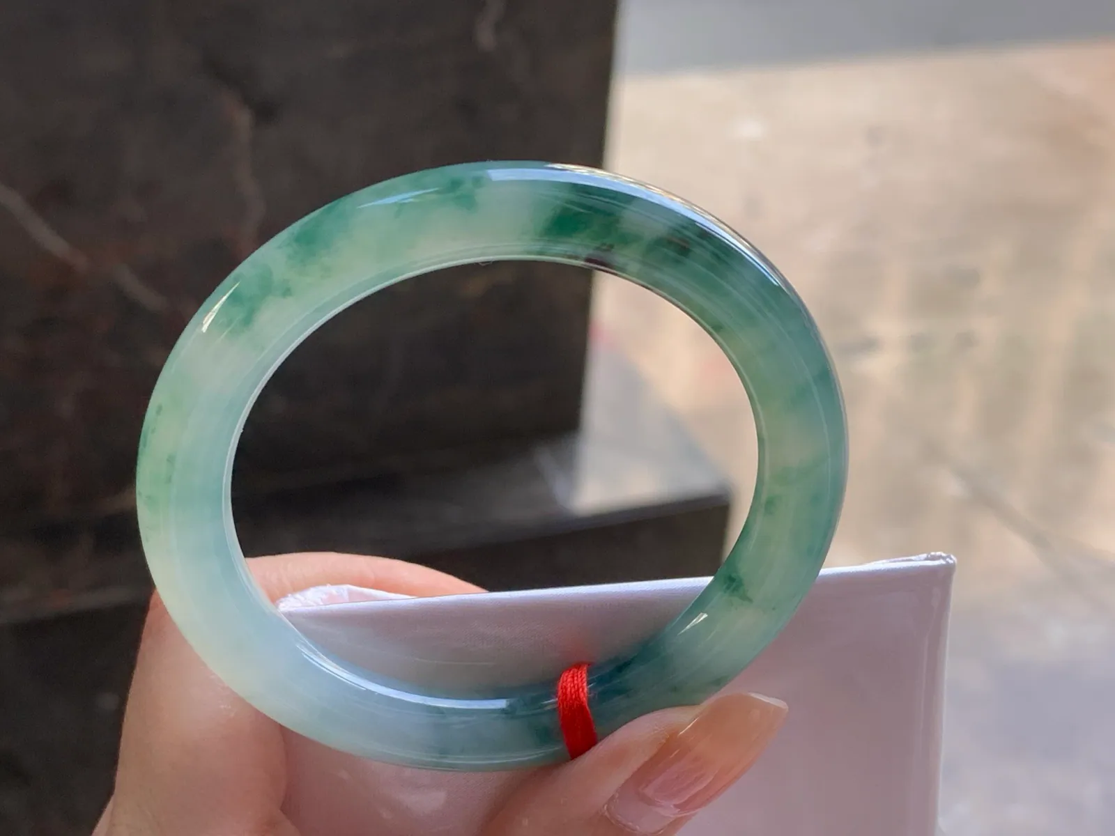 Natural Type A Jadeite Floating Green Round Bangle, 53.2mm (5)