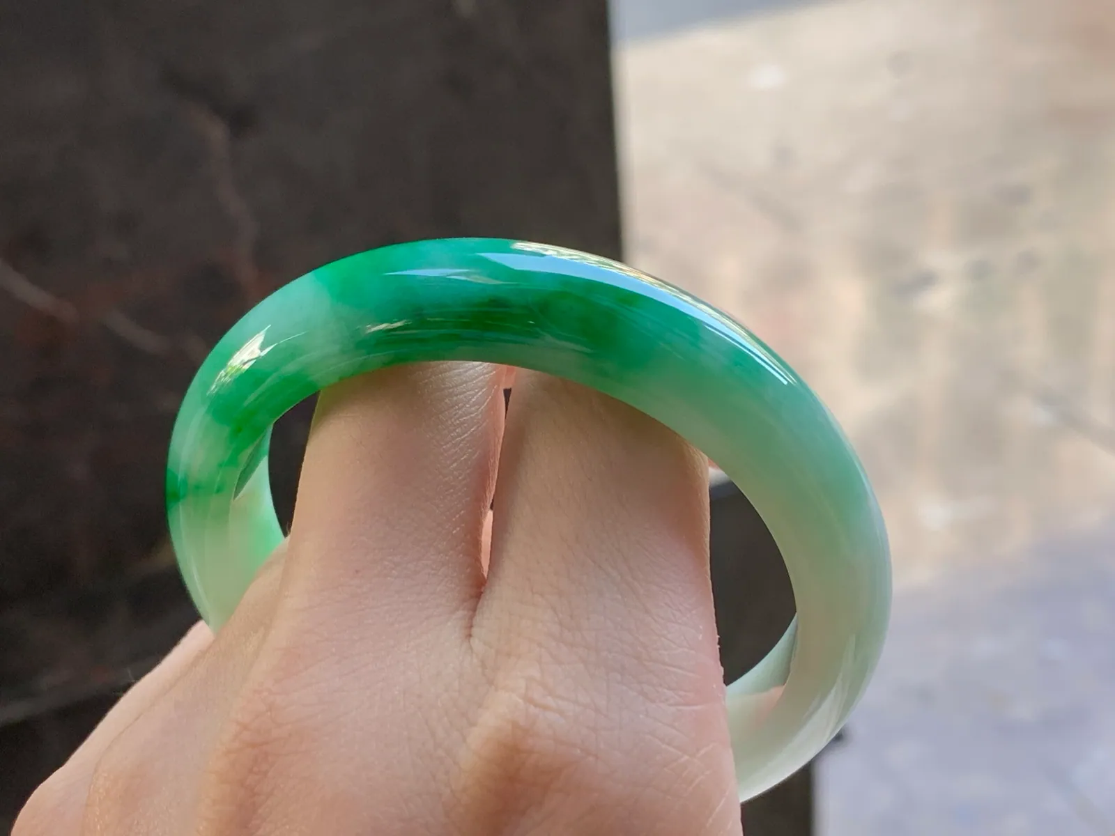 Type A Jadeite Flat Bangle, Spicy Green, 55.6mm (9)