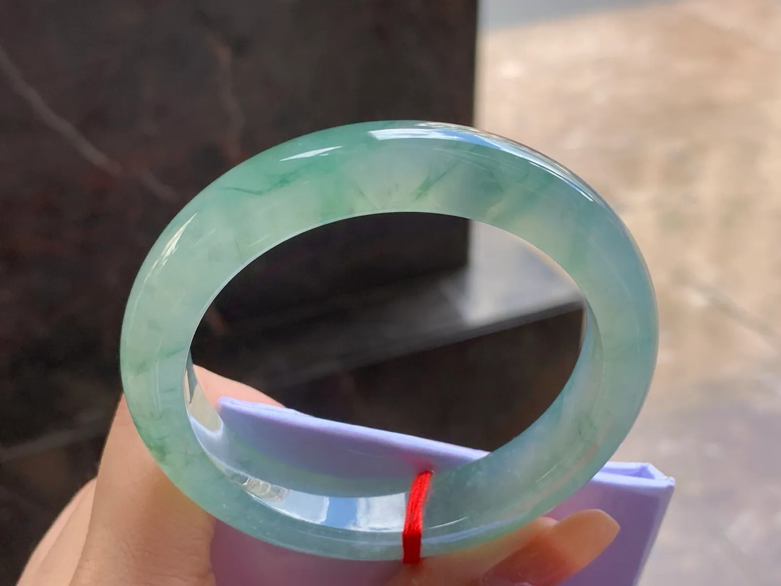 Type A Jadeite Flat Bangle, Icy Blue Flower, 56mm (5)