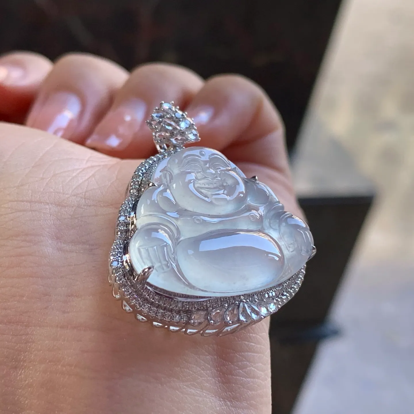 จี้พระสังกัจจายน์หยกพม่า Type A เนื้อน้ำแข็งใส ทอง 18K (5)