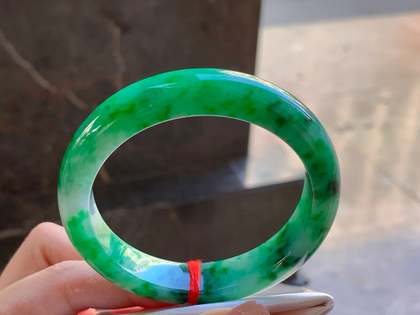 Natural Type A Jadeite Bangle, Vivid Green Flowers, 56mm (4)
