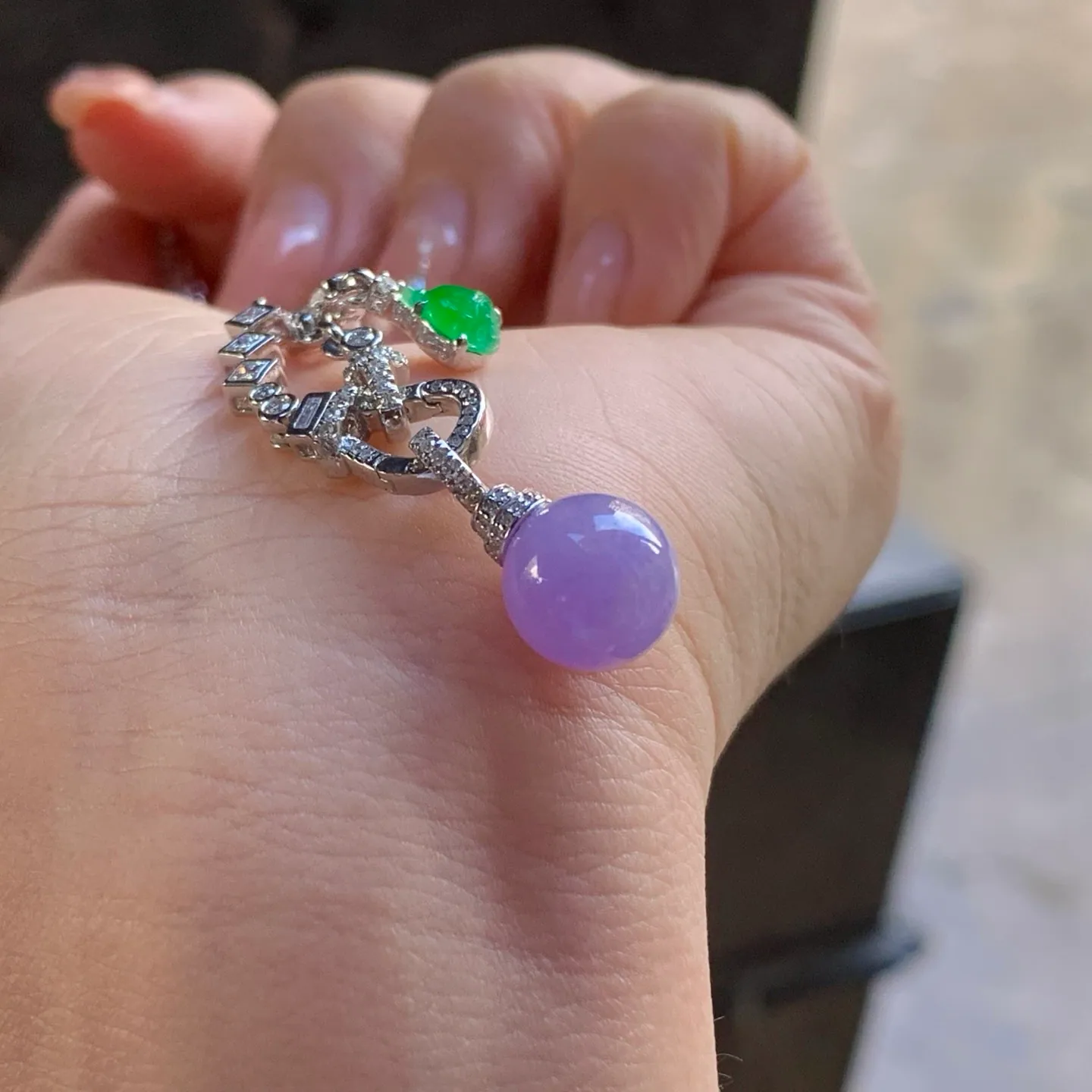 Type A Jadeite Lavender Bead Necklace, 18K White Gold