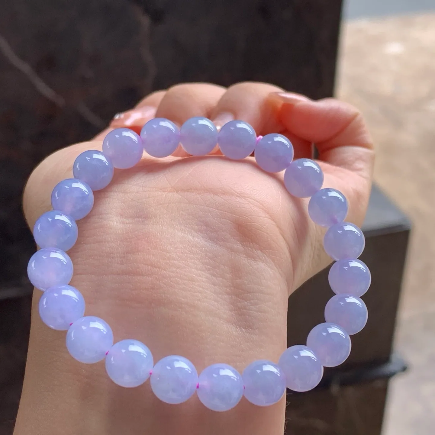 Type A Jadeite Bead Bracelet, Icy-Glutinous Lavender, 8.3mm (4)