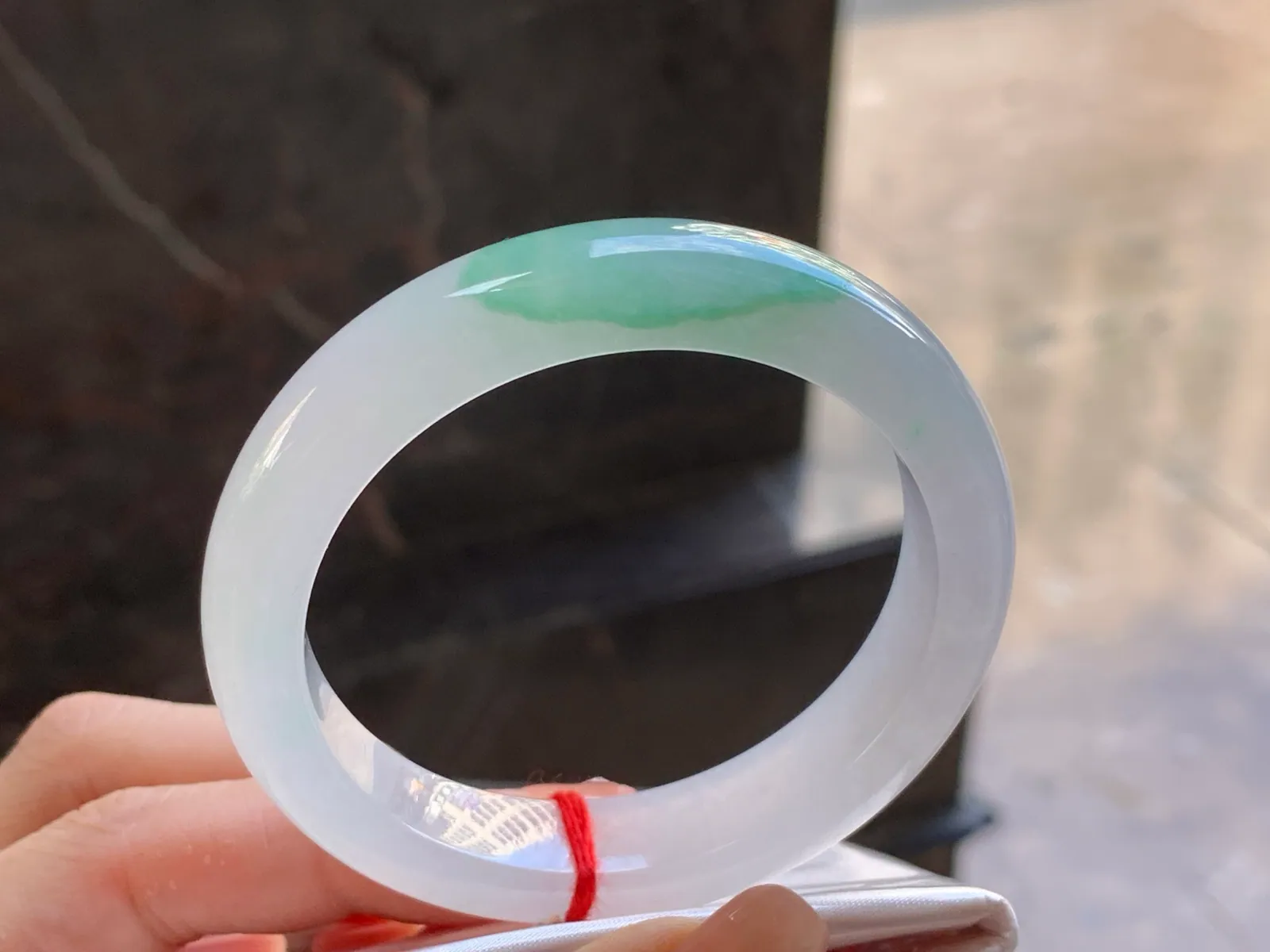 Type A Jadeite Flat Bangle, White & Green, 52.5mm (3)