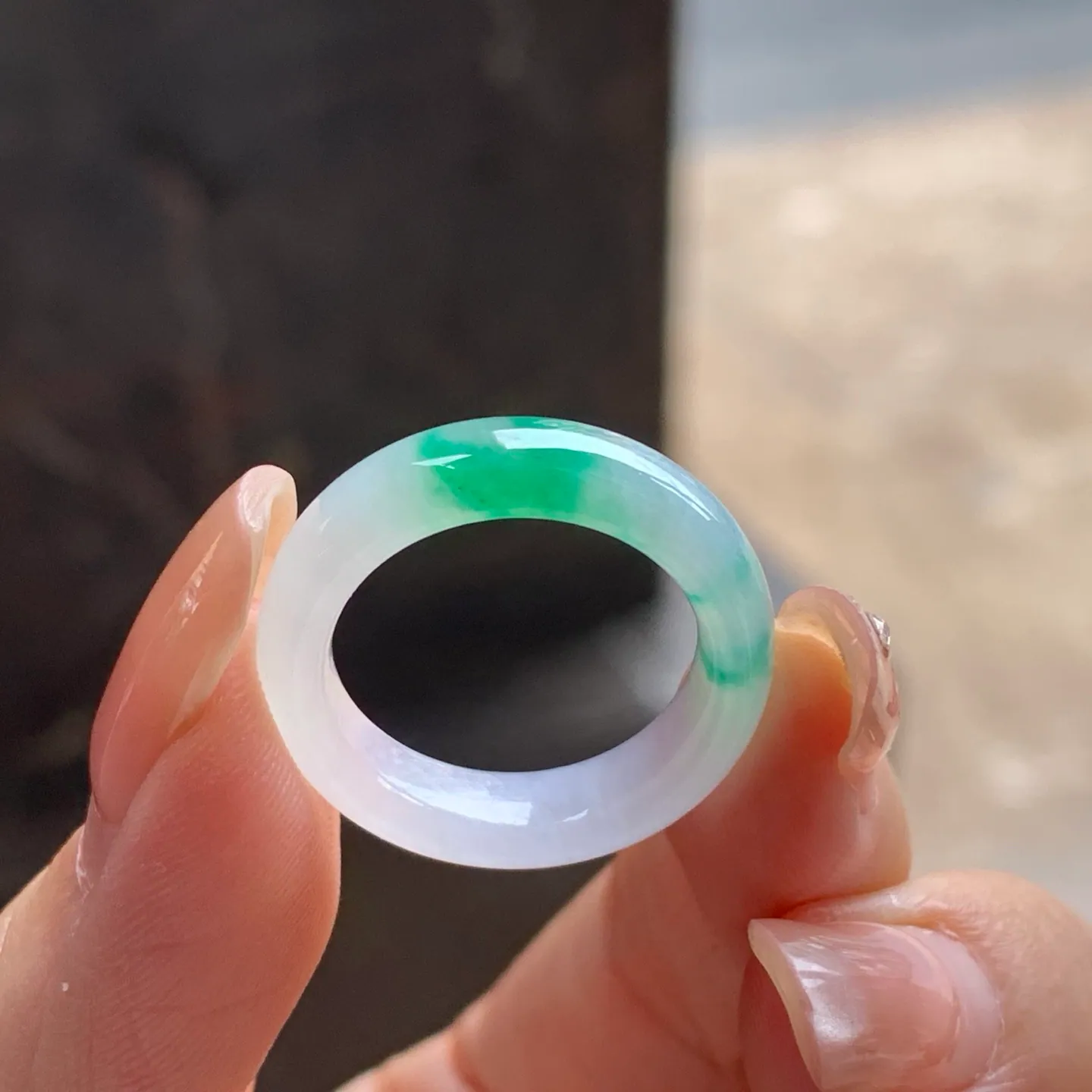Type A Jadeite Band Ring, Icy Green Flower, 17.1mm (3)
