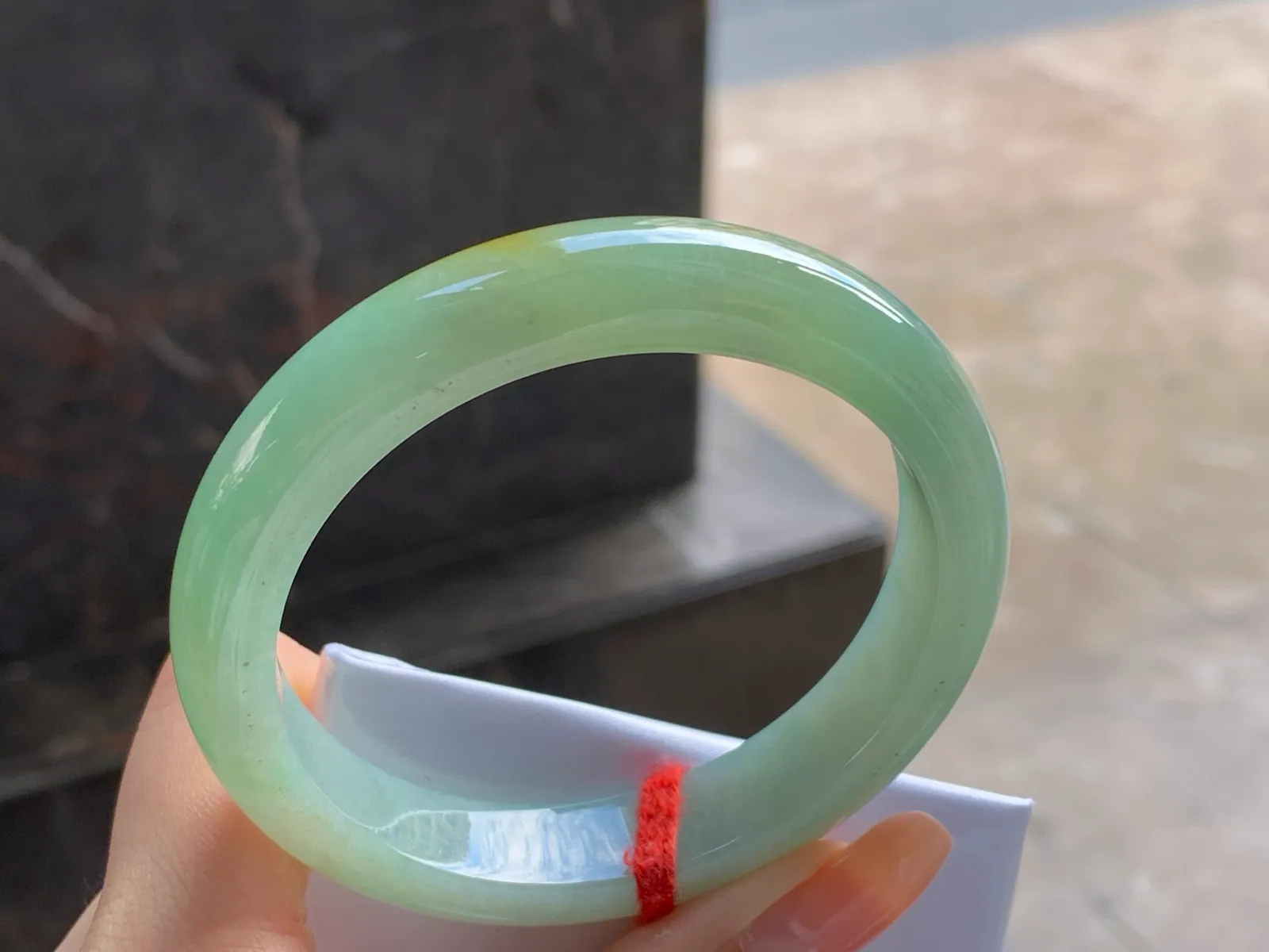 Type A Jadeite Flat Bangle, Yellow and Green, 58mm (5)
