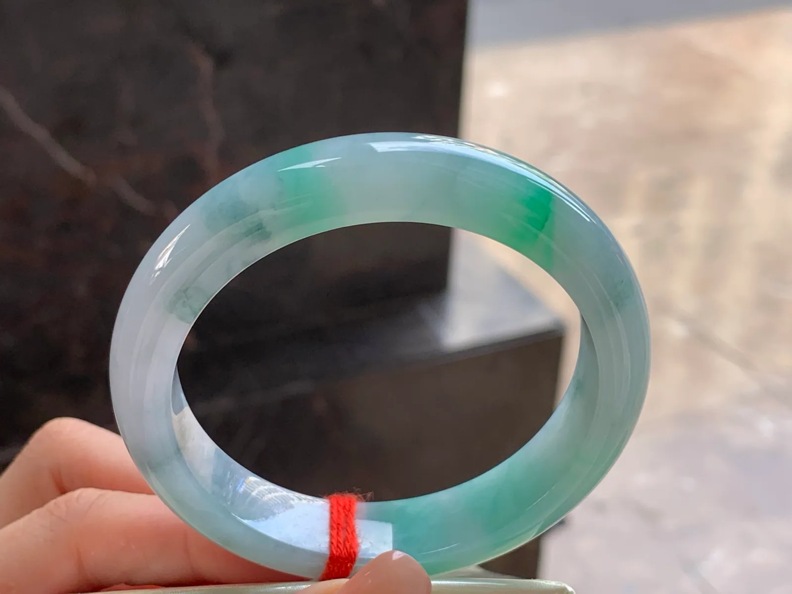 Type A Jadeite Bangle, Bright Green Flowers, 57mm