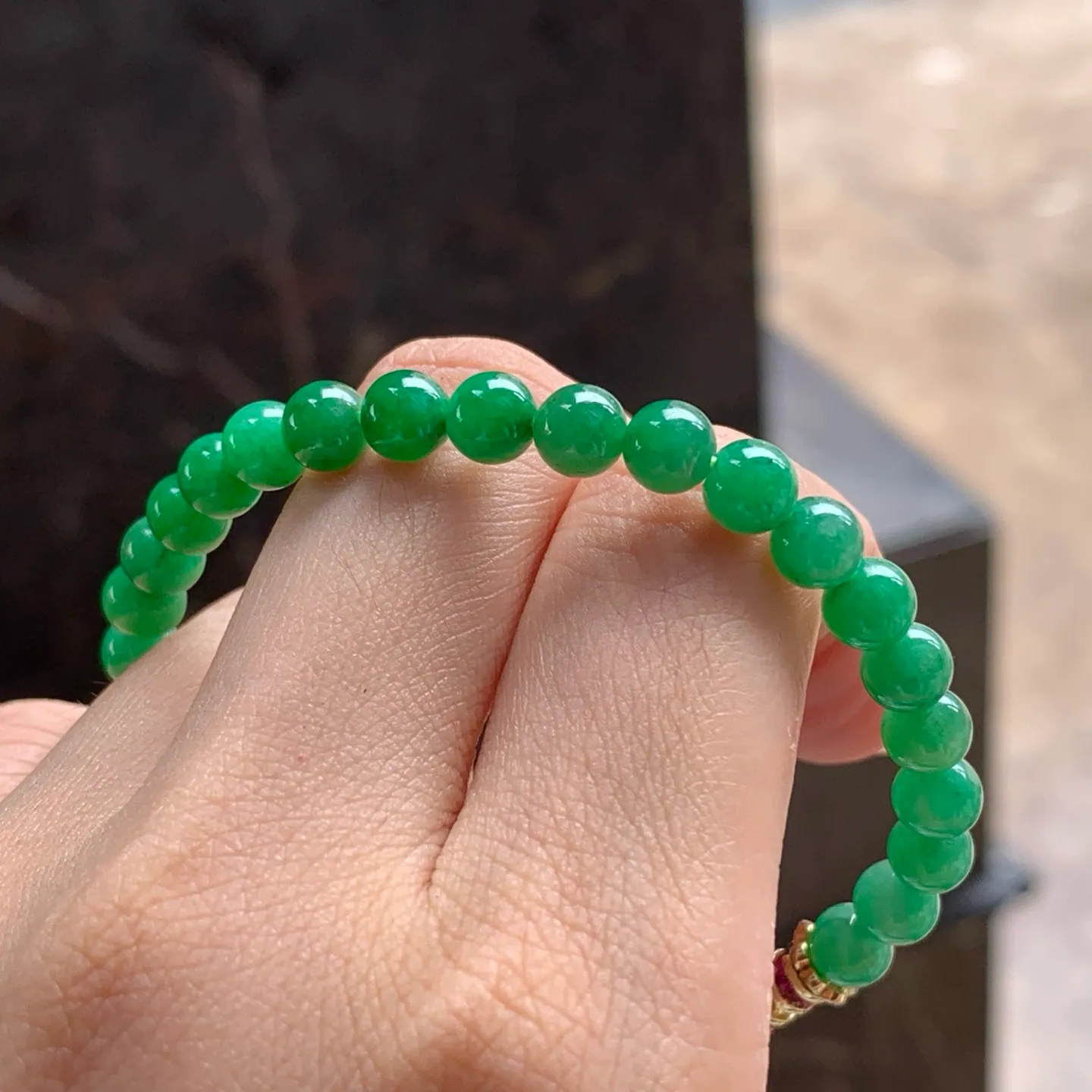 Type A Jadeite Bead Bracelet, Full Bright Green, 5.9mm (7)