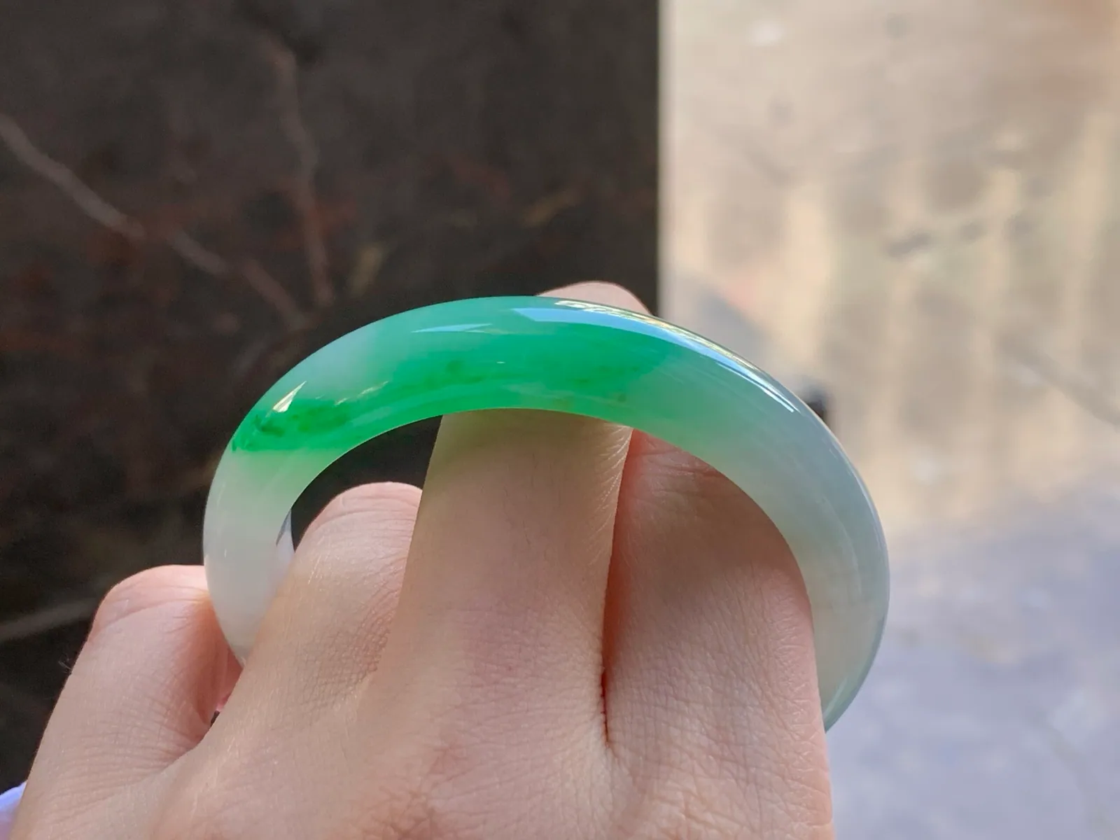 Type A Jadeite Flat Bangle, Icy-Glutinous Green Band, 51.5mm (8)