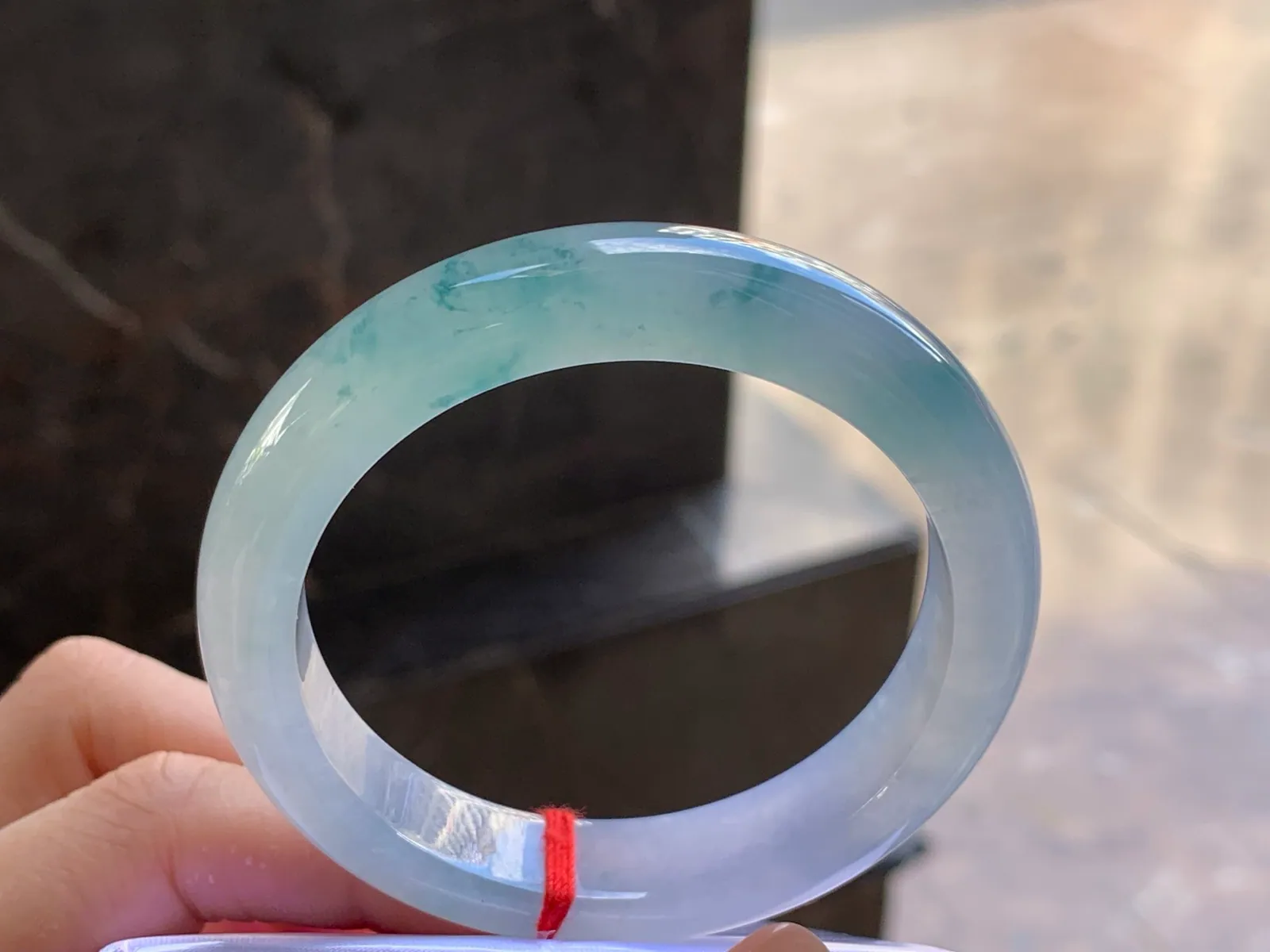 Natural Type A Jadeite Bangle, Icy Blue Floating, 53.4mm
