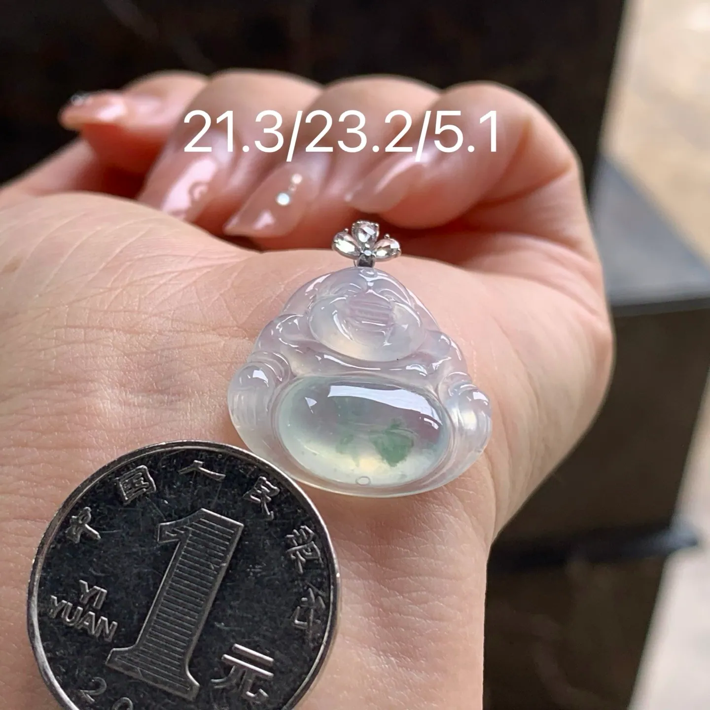 Type A Jadeite Buddha Pendant, Icy Floating Flower, 18K Bail (7)
