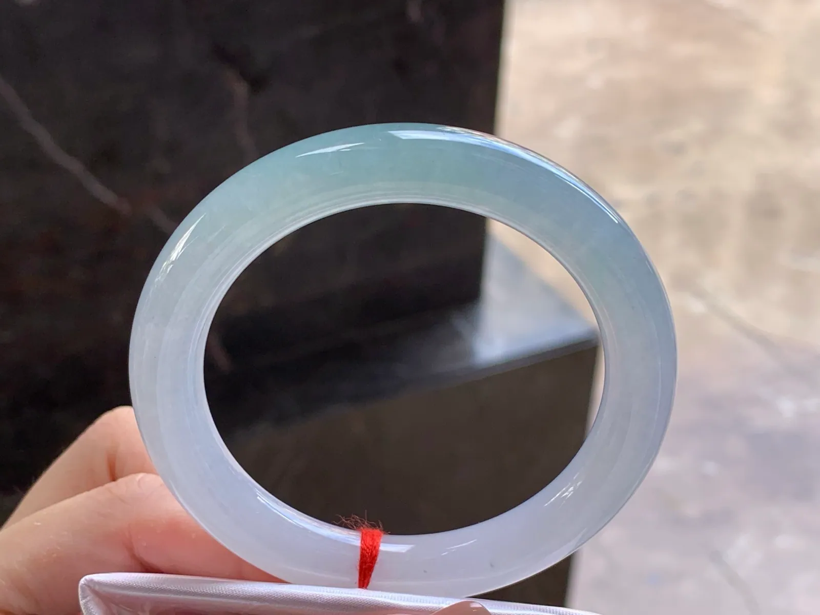 Natural Type A Jadeite Round Bangle, Pale Blue-Green, 55.7mm