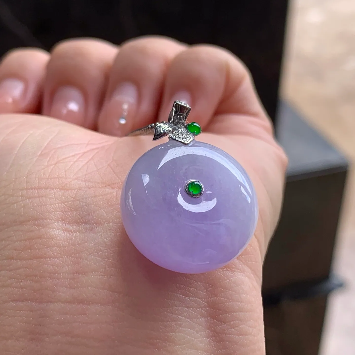 Type A Jadeite Lavender Huaigu Pendant, 18K Gold Bail