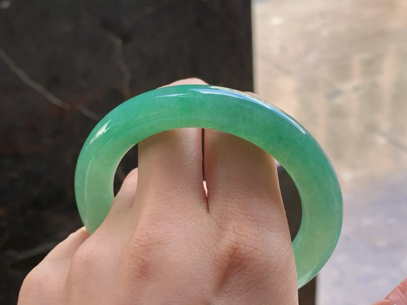 Natural Type A Jadeite Round Bangle, Icy Light Green, 55mm (9)