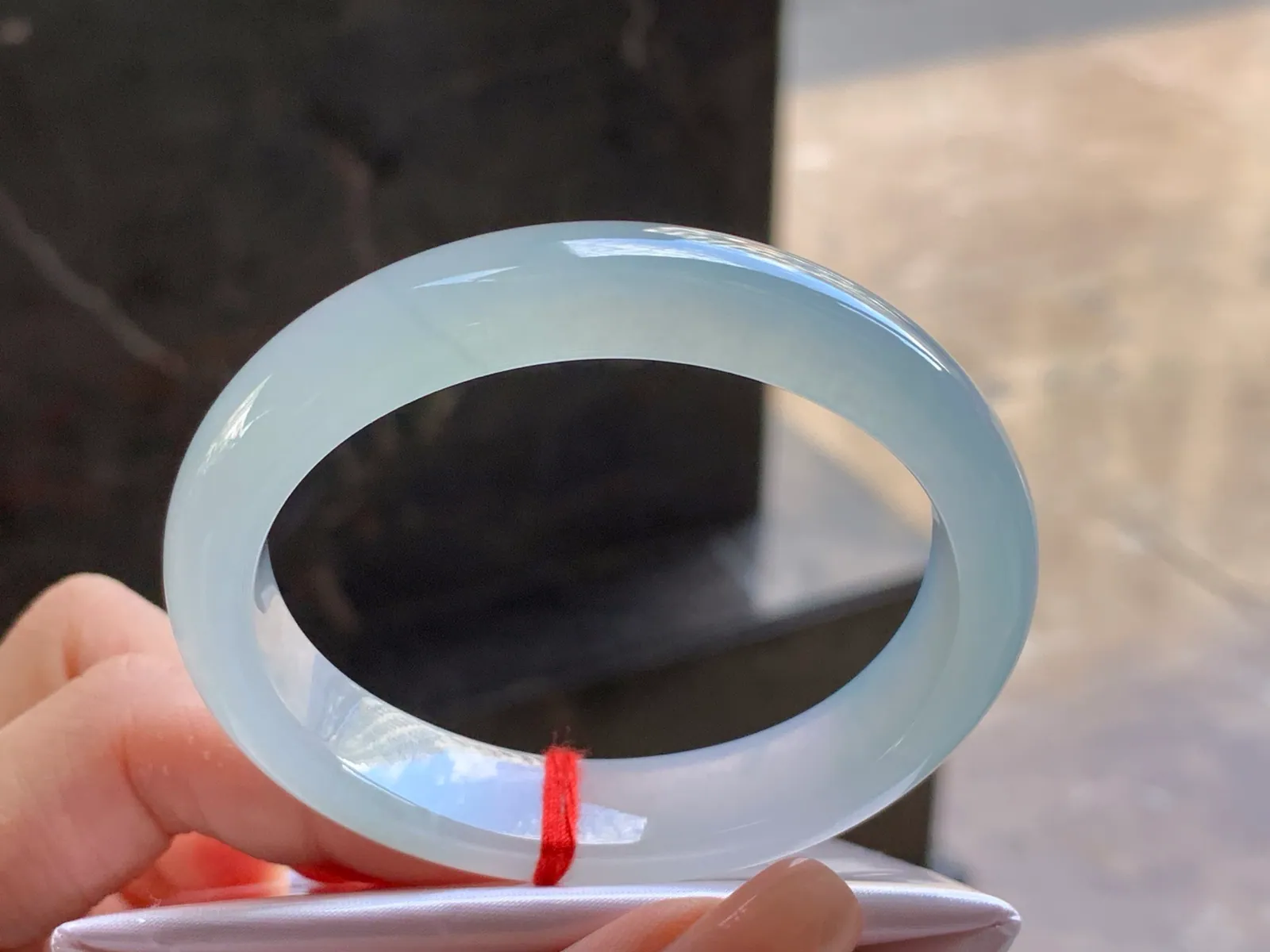 Natural Type A Jadeite Oval Bangle, Icy, Pale Blue, 53.2mm (3)