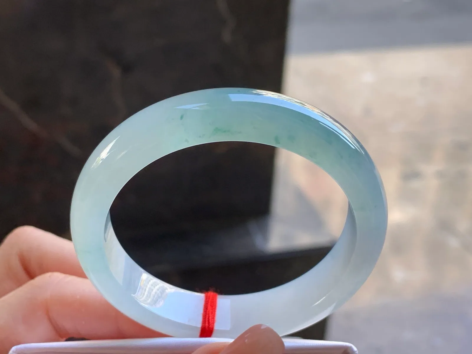 Type A Jadeite Flat Bangle, Icy Green Flower, 52.3mm