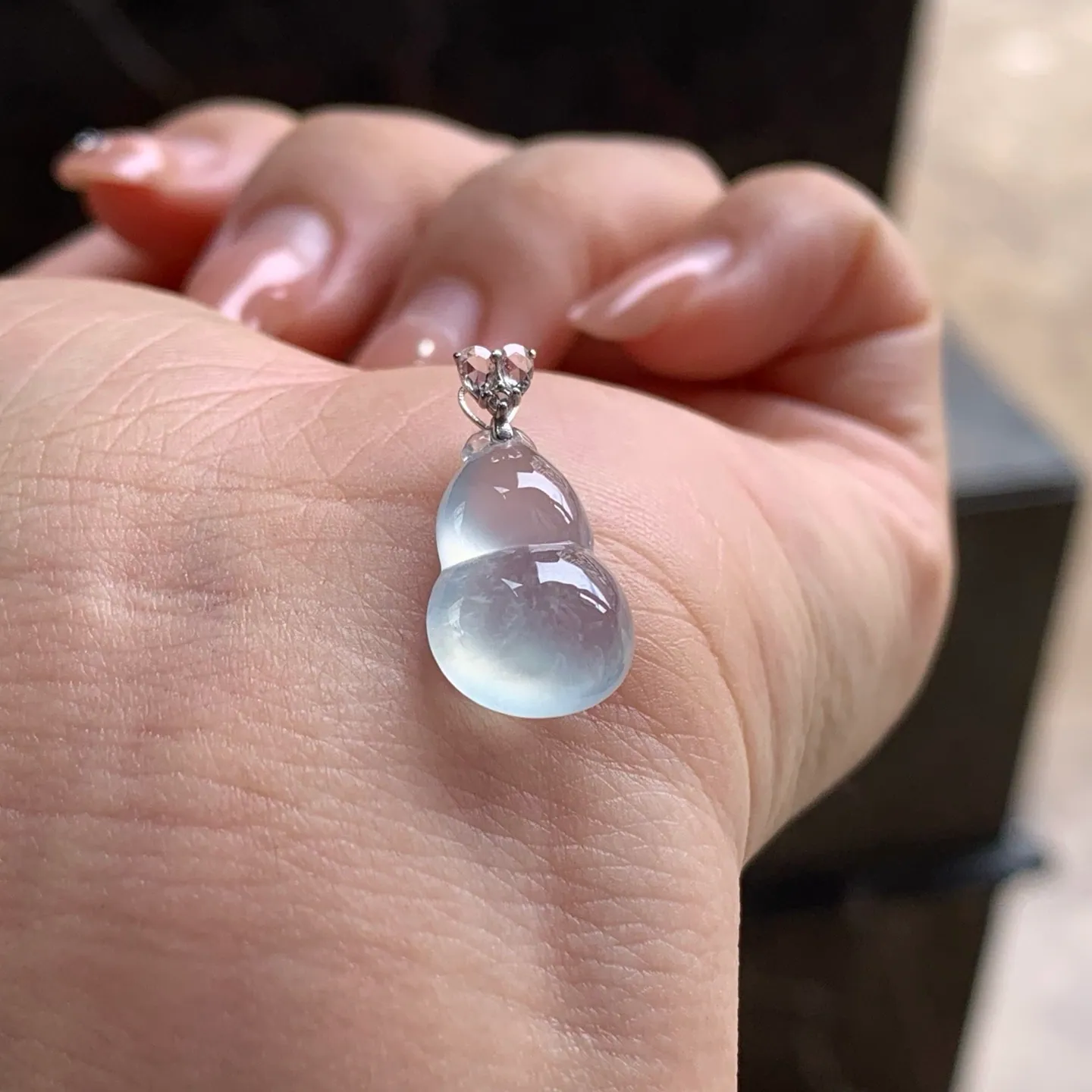 Type A Jadeite Gourd Pendant, Icy Clear, Gold Bail, 16mm (3)