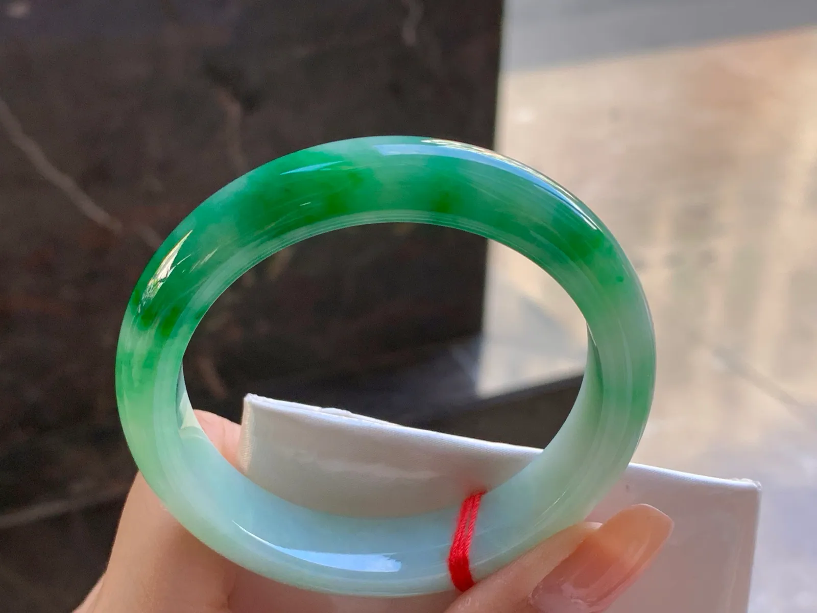 Natural Type A Jadeite Bangle, Floating Green, 55.6mm (7)