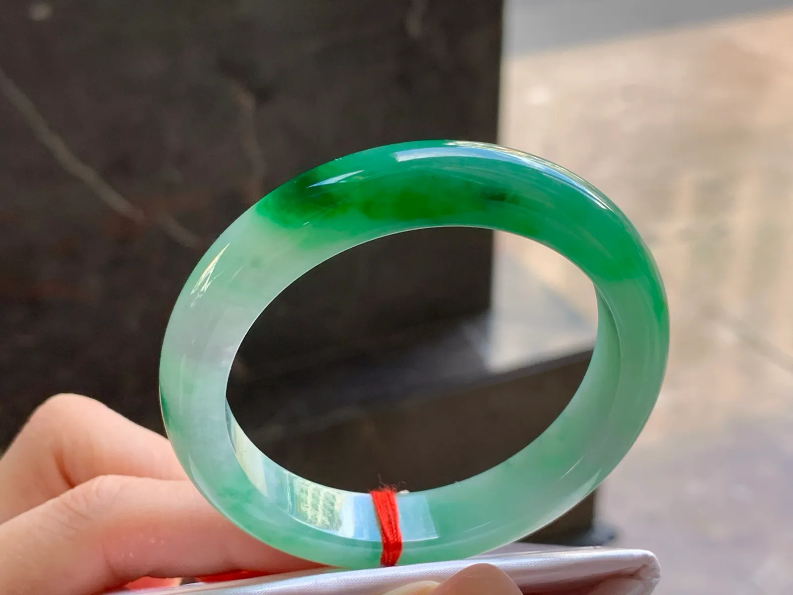 Natural Type A Jadeite Bangle, Icy Green on White, 50.5mm (3)