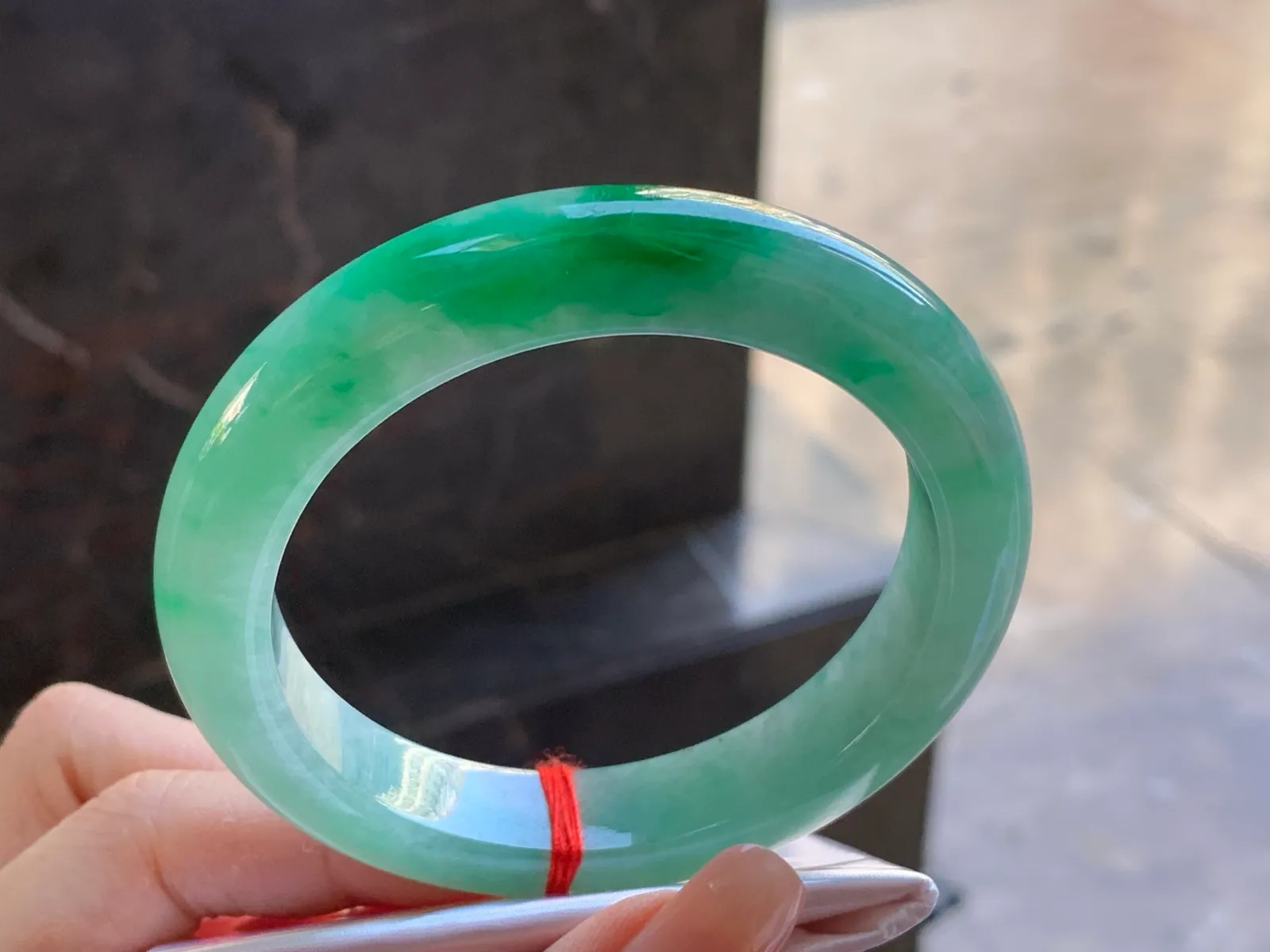 Type A Jadeite Flat Bangle, Green Patches, 57.6mm (3)