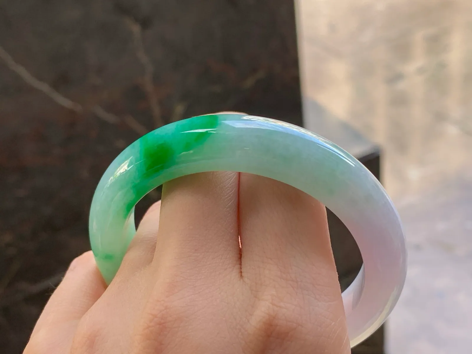 Type A Jadeite Flat Bangle, Lavender & Green, 56.9mm (9)