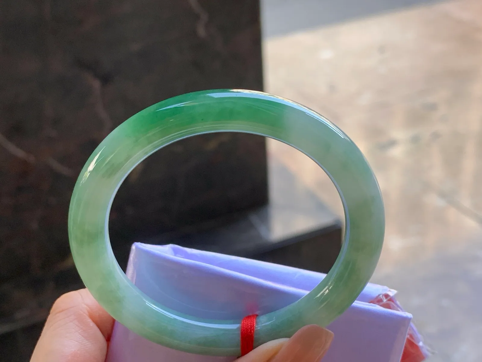 Type A Jadeite Round Bangle, Glutinous Green Flower, 55.5mm (6)