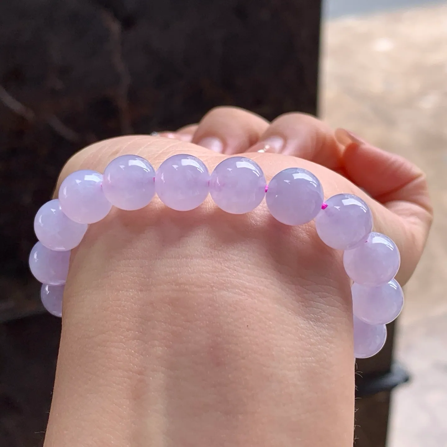 Type A Jadeite Bead Bracelet, Pink Lavender, 9.9mm (7)