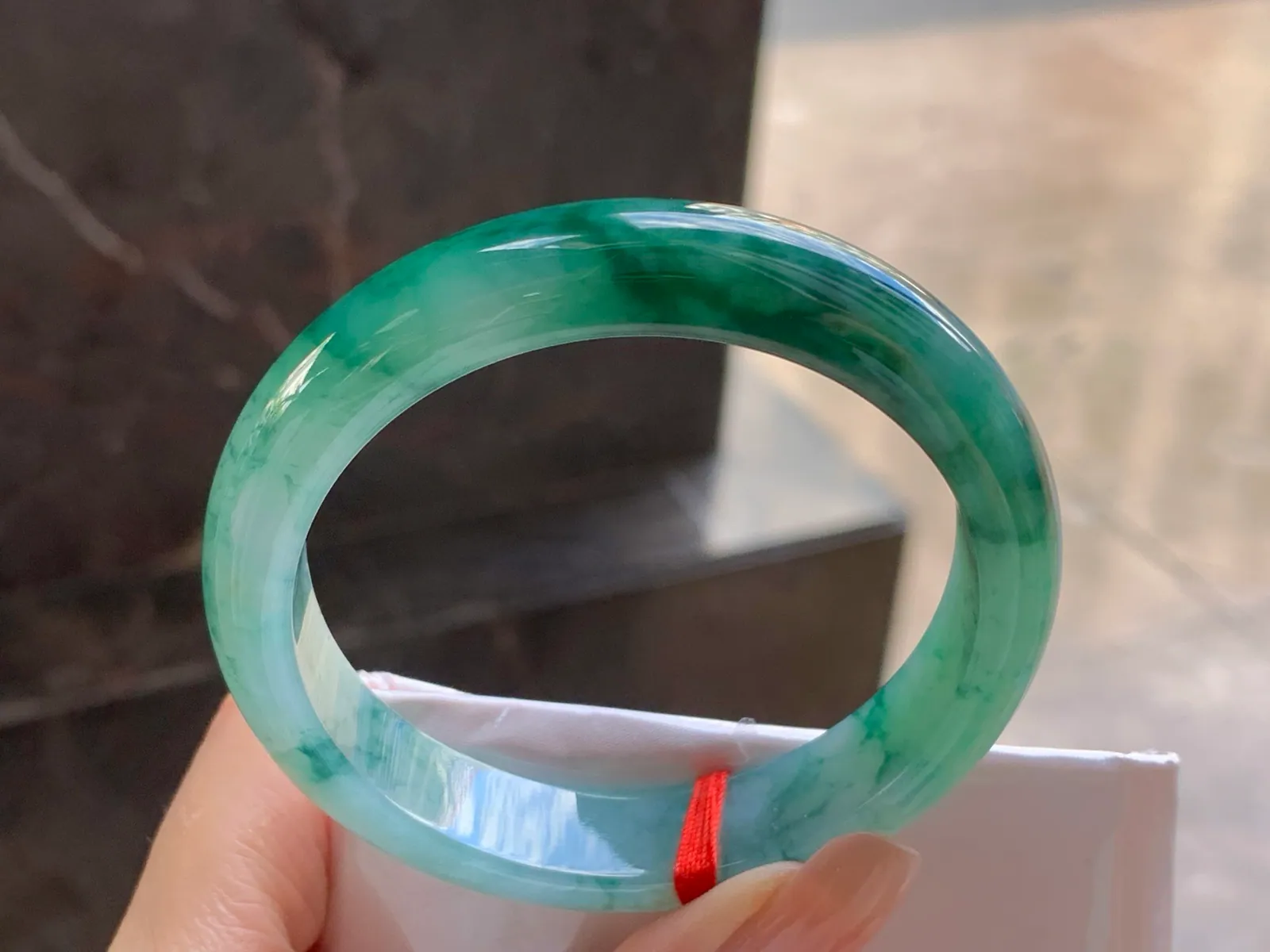 Type A Jadeite Flat Bangle, Deep Green Flower, 56.4mm (7)