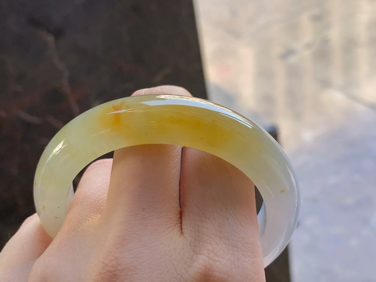 Type A Jadeite Flat Bangle, Icy-Glutinous Yellow, 54.6mm (8)