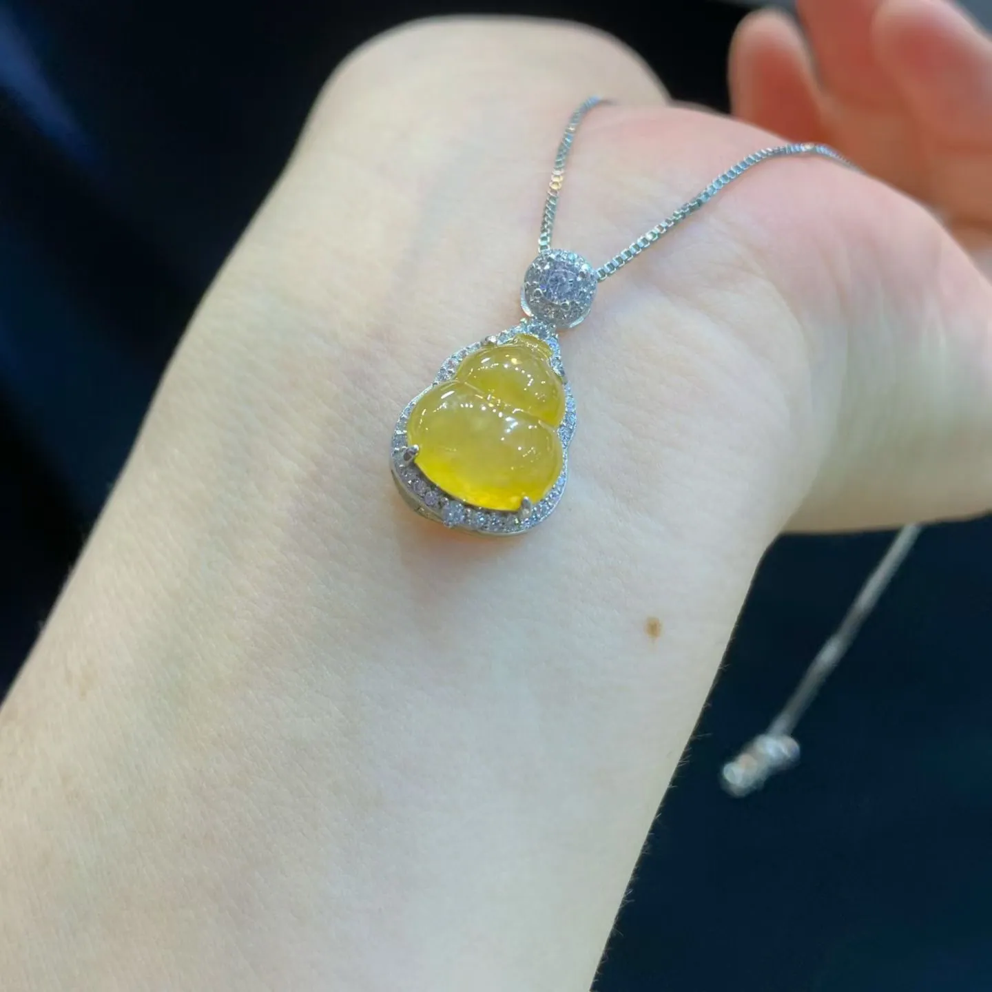 Type A Jadeite Gourd Pendant, Icy Yellow, 925 Silver, 22mm (3)