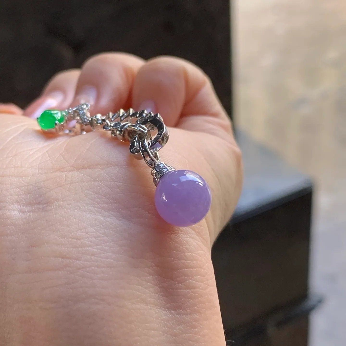 Type A Jadeite Lavender Bead Necklace, 18K White Gold (5)
