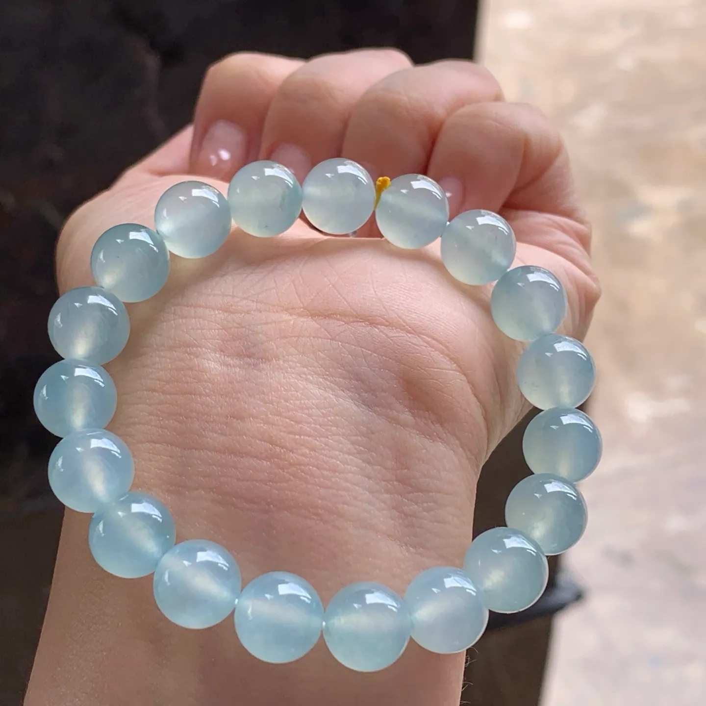 Type A Jadeite Bead Bracelet, Icy Blue Water, 9.8mm (3)