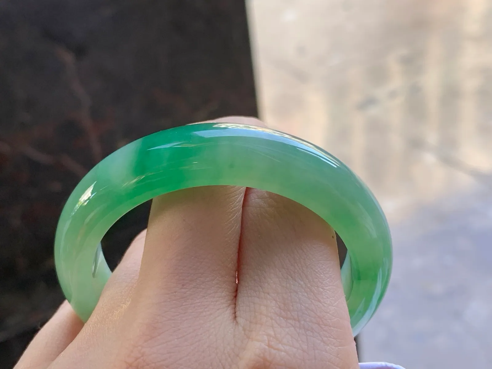 Type A Jadeite Flat Bangle, Bright Green, 51.8mm (9)