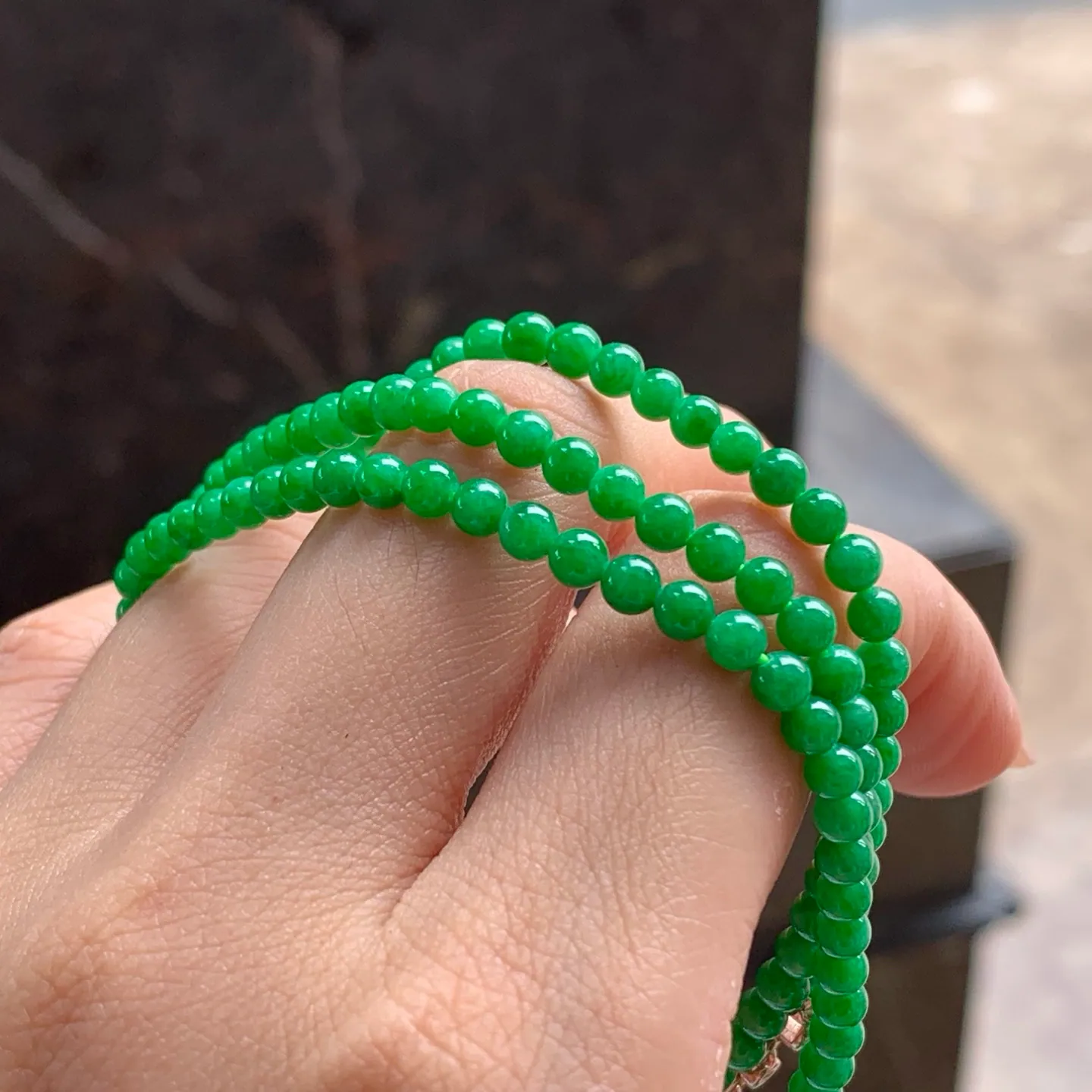 Type A Jadeite Bead Strand, Full Bright Green, 3.6–3.8mm (9)