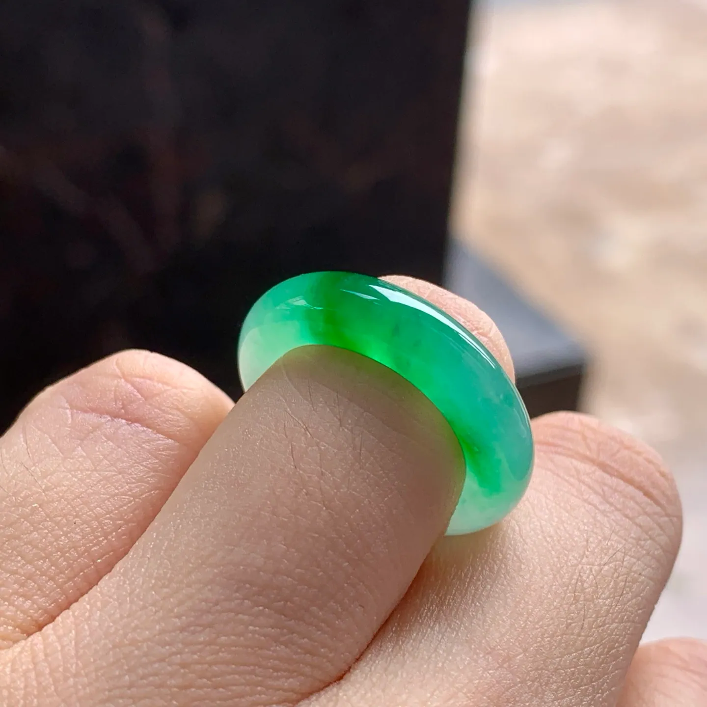 Natural Type A Jadeite Band Ring, Icy Vivid Green, 16.3mm (5)