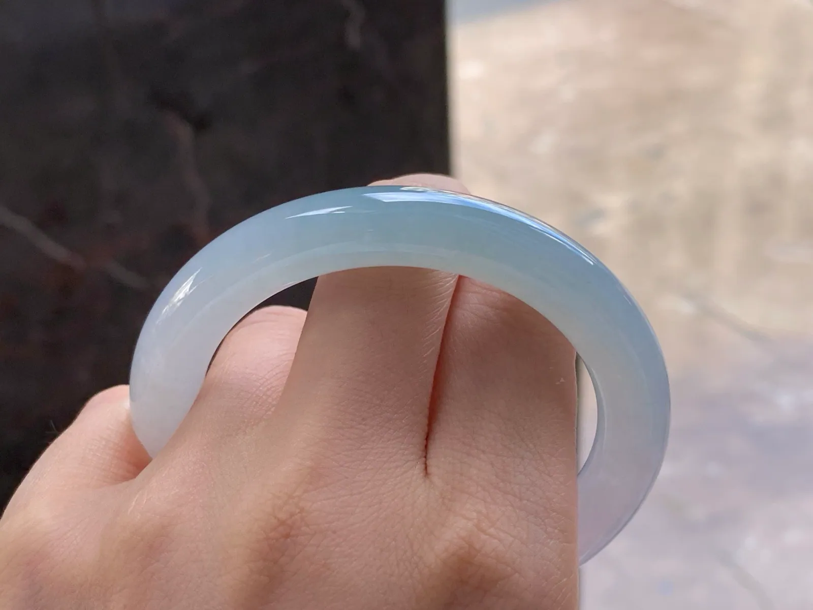 Natural Type A Jadeite Bangle, Icy Glutinous White, 54.7mm (7)