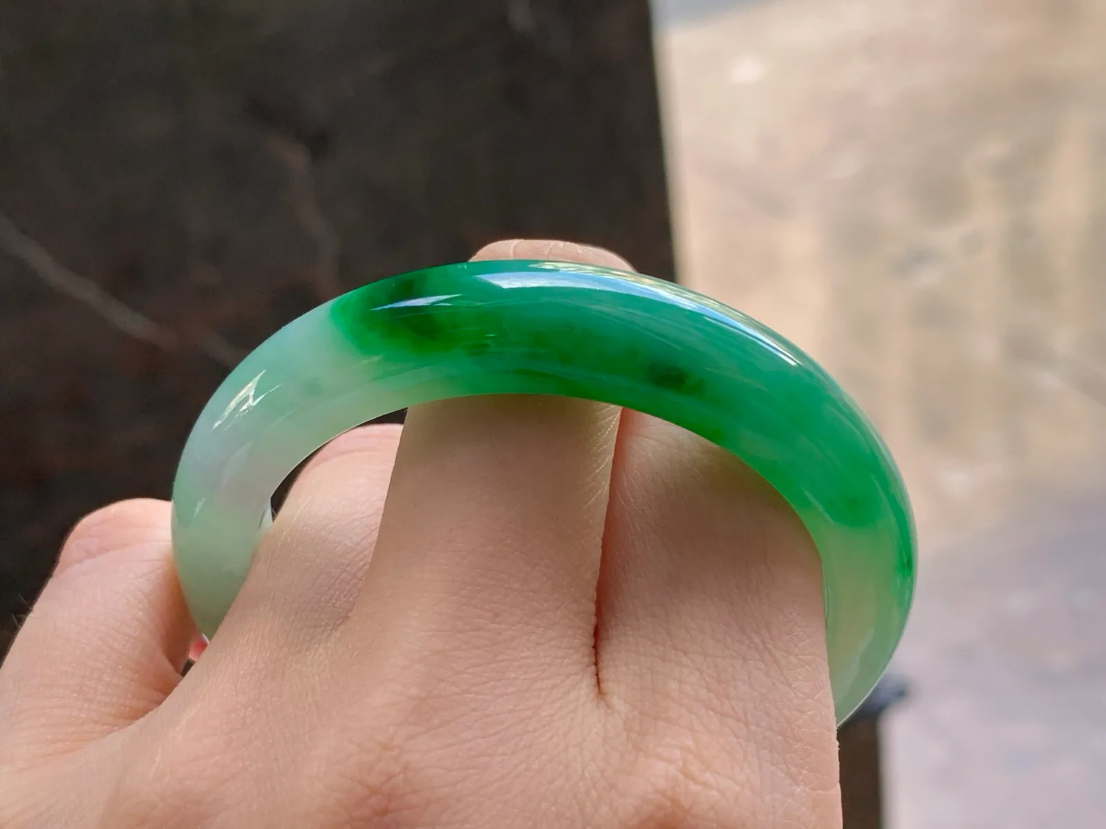 Natural Type A Jadeite Bangle, Icy Green on White, 50.5mm (8)
