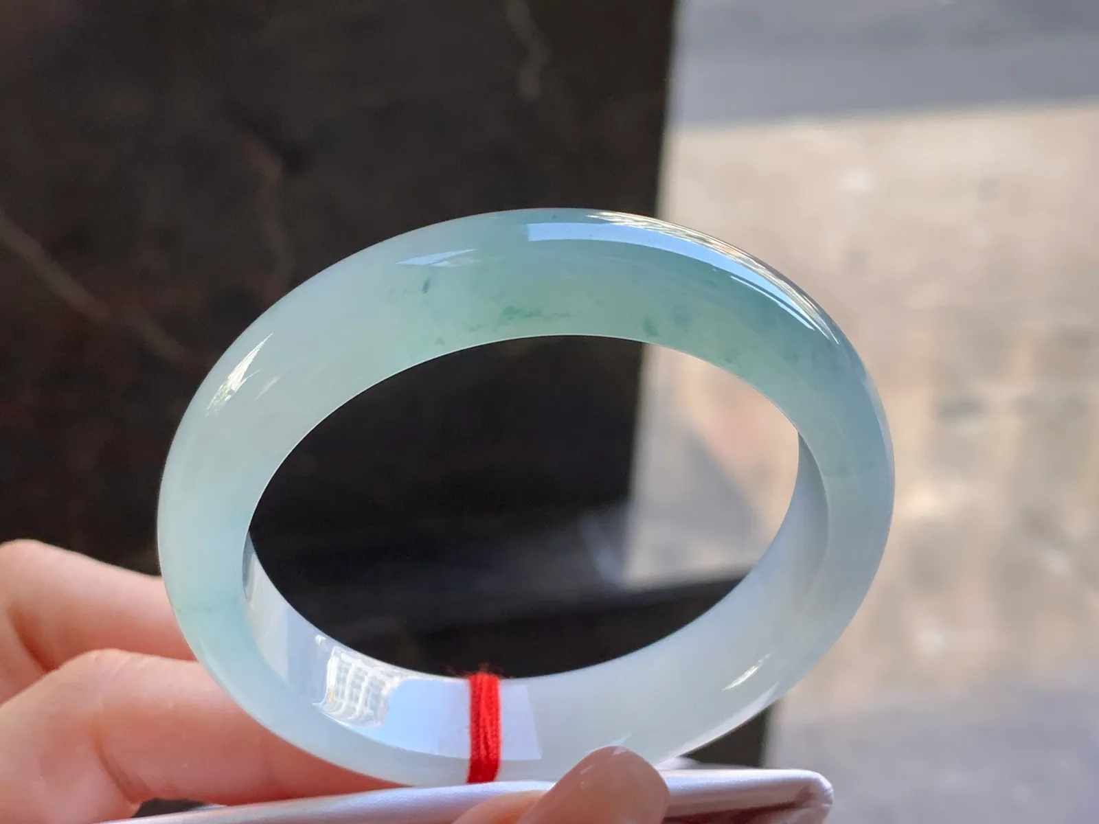 Type A Jadeite Flat Bangle, Icy Green Flower, 52.3mm (3)