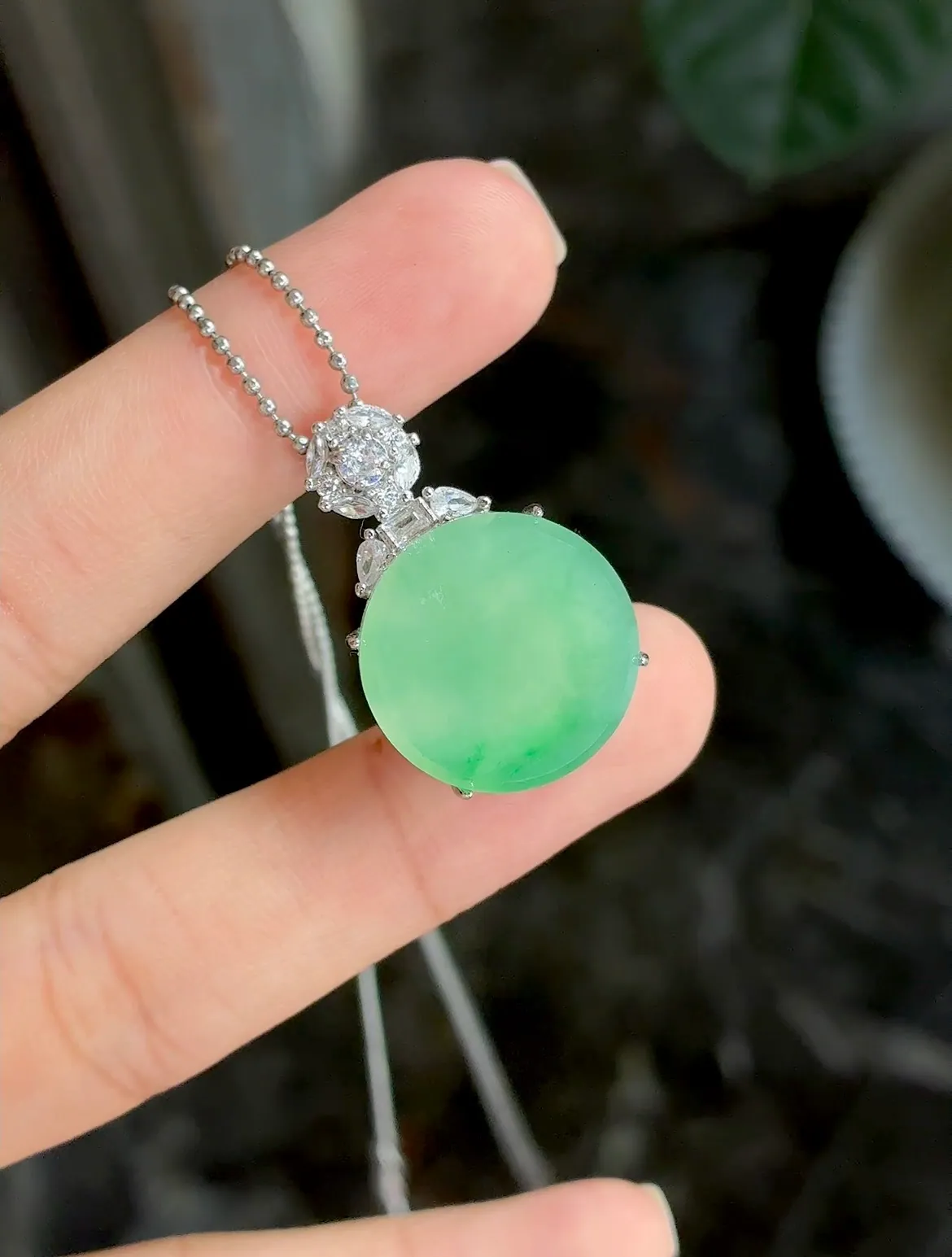 Type A Jadeite Round Plaque Pendant, Apple Green, 925 Silver