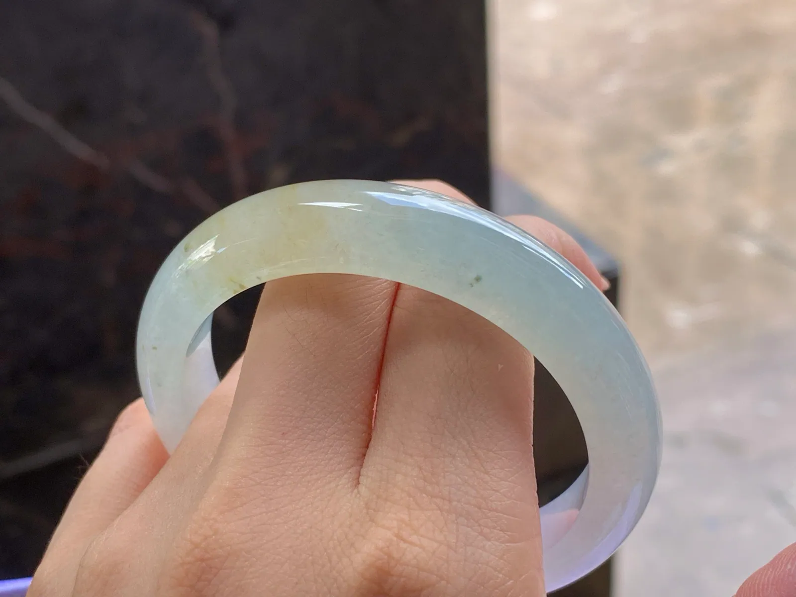 Natural Type A Jadeite Bangle, Icy, Light Yellow, 55.5mm (10)